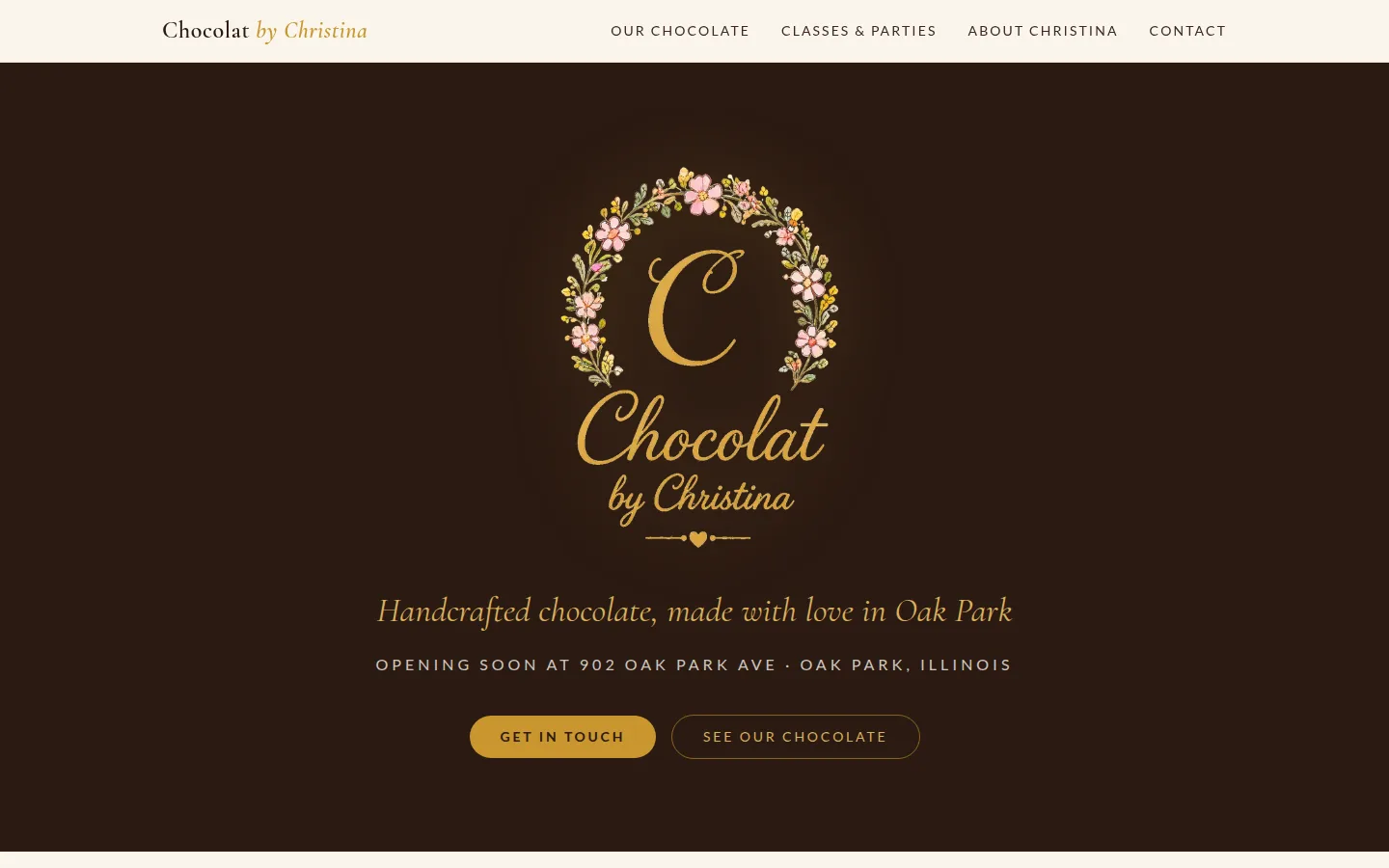 Chocolat by Christina handcrafted chocolate website homepage